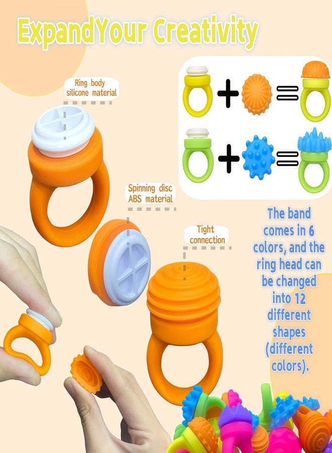 LWOGD Silicone Fidget Spinner for Stress Relief, Tactile Fidget Ring Set - 12 Texture Caps with Click Feature - Focus Aid for Work & Study - Random Color Delivery (3) - Image 2